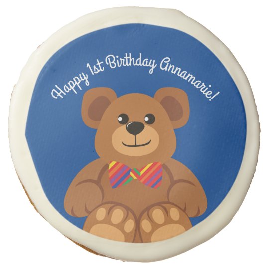 Teddy Bear Rainbow Cute 1st Birthday Party Sugar Cookie