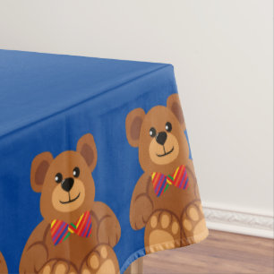 Teddy Bear Rainbow Cute 1st Birthday Party Tablecloth