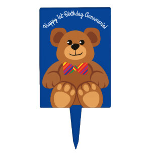 Teddy Bear Rainbow Cute Kid's Birthday Party Cake Topper