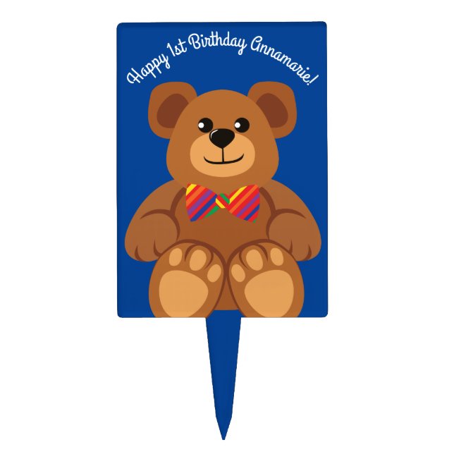 Teddy Bear Rainbow Cute Kid's Birthday Party Cake Topper (Front)