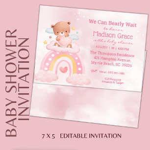 Teddy Bear Rainbow Girls Baby Shower Invitation