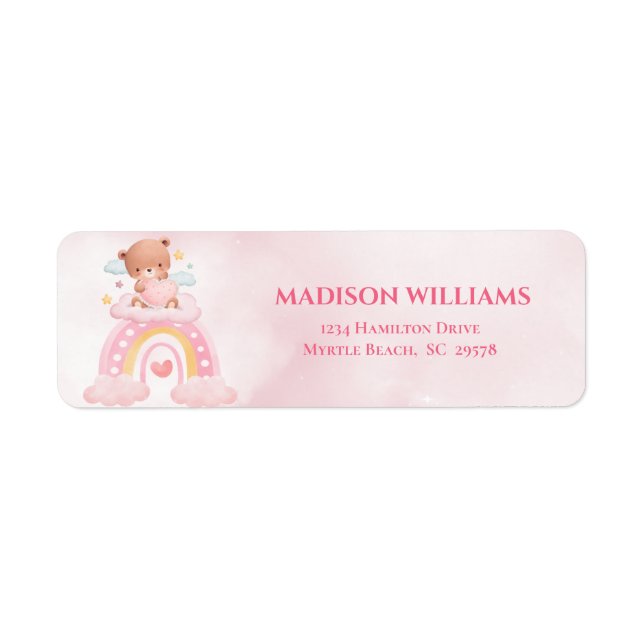 Teddy Bear Rainbow Girls Baby Shower Label (Front)