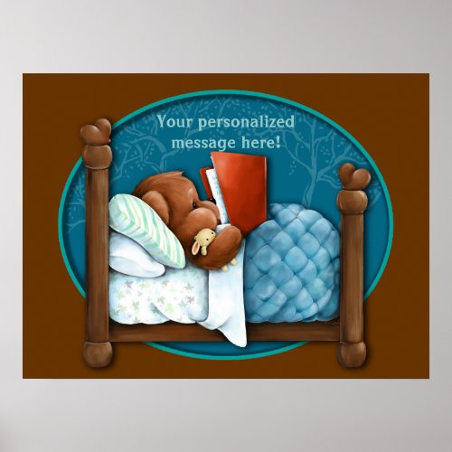 Teddy Bear reading a bedtime story to his Bunny Poster
