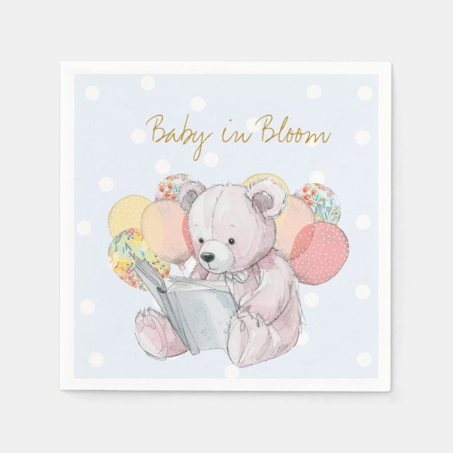 Teddy Bear reading a book Baby in Bloom Napkins (Front)