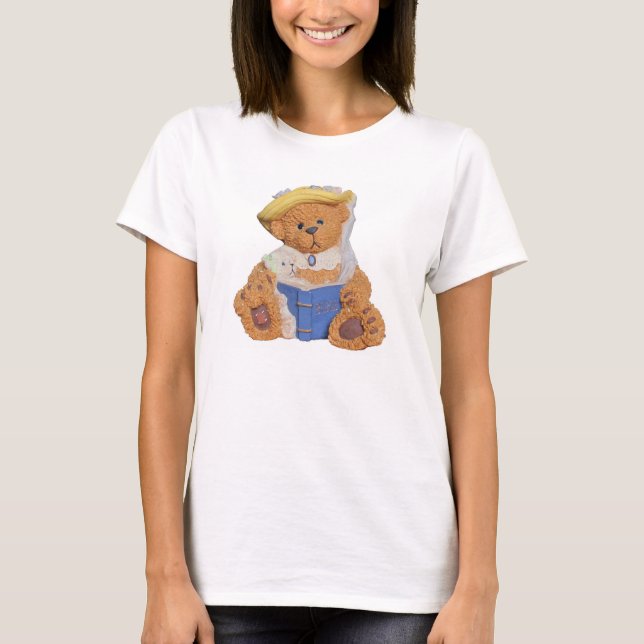 Teddy bear Reading Bible to Baby T-Shirt (Front)
