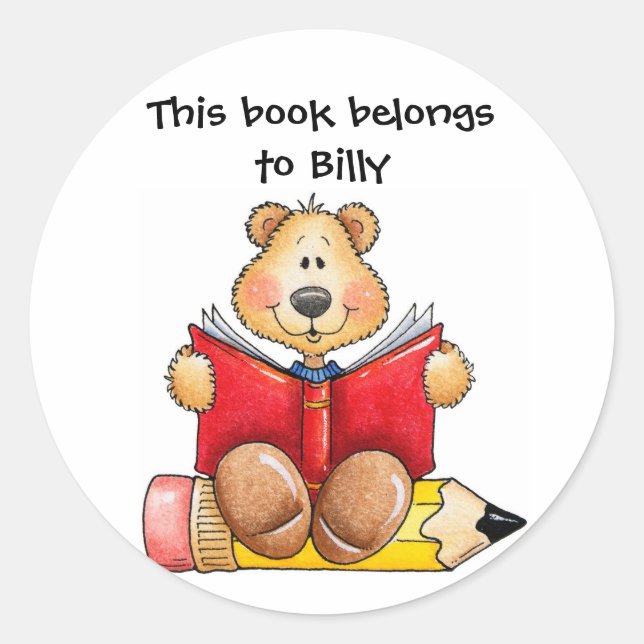 Teddy Bear Reading Classic Round Sticker (Front)