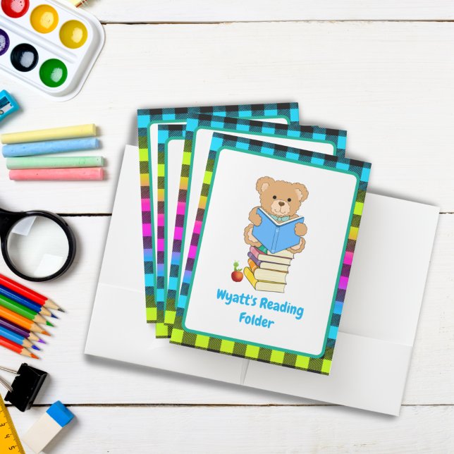 Teddy Bear Reading His Books Personalized Pocket Folder (Creator Uploaded)