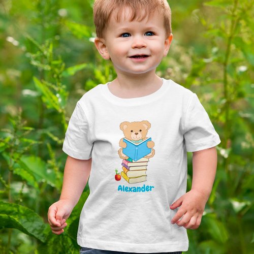 Teddy Bear Reading His Books Personalized Toddler T_shirt