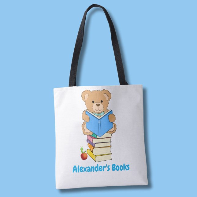 Teddy Bear Reading His Books Personalized  Tote Bag (Creator Uploaded)