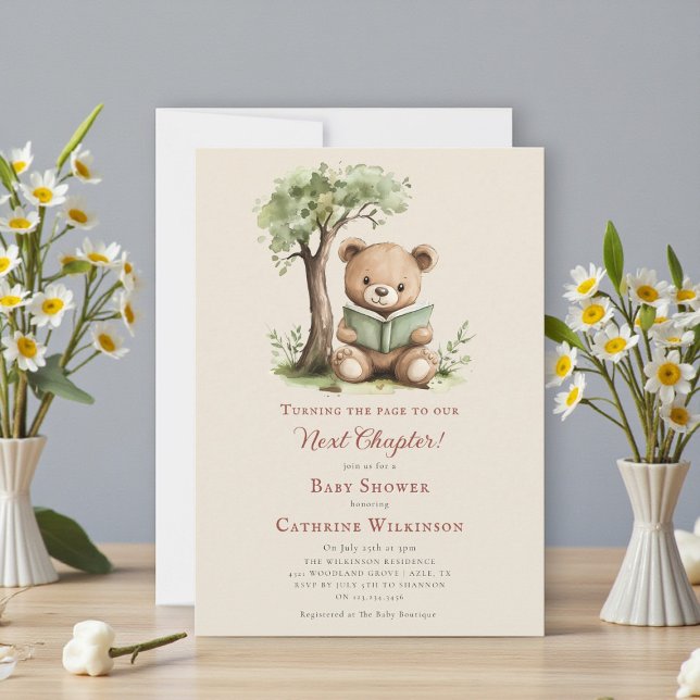  Teddy Bear Reading Next Chapter Baby shower Invitation (Creator Uploaded)