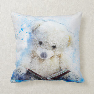 Teddy Bear Reading Throw Pillow