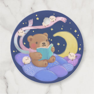 Teddy Bear Reading w/ Fluffy Monsters Illustration Favor Tags