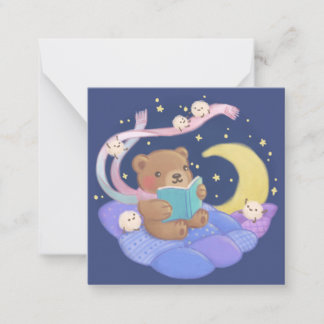 Teddy Bear Reading w/ Fluffy Monsters Illustration Note Card