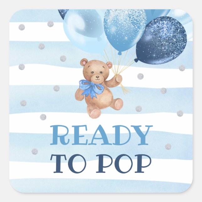 Teddy Bear Ready to Pop Favor Rectangular Sticker (Front)