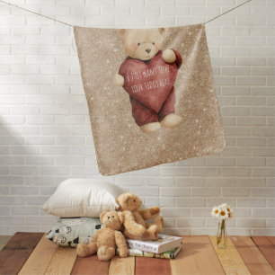 Teddy Bear Red Heart Gold Glitter Baby Blanket