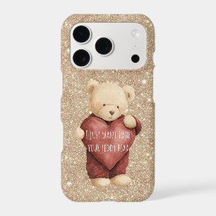 Teddy Bear Red Heart Gold Glitter iPhone 17 Pro Case