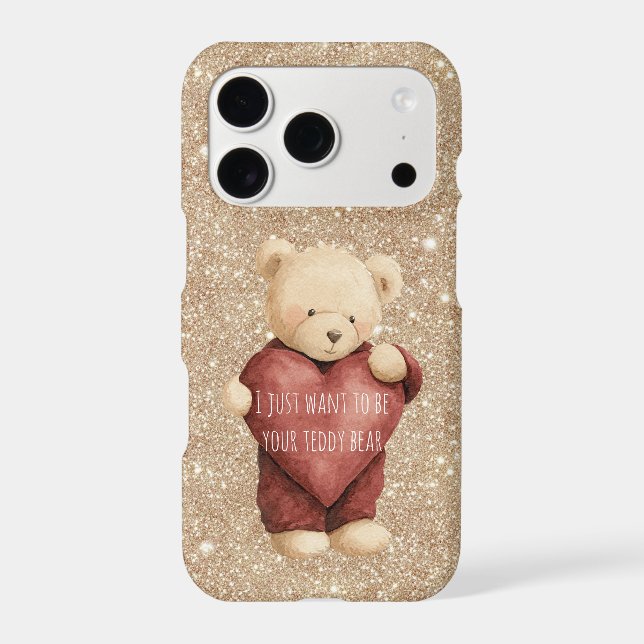 Teddy Bear Red Heart Gold Glitter iPhone Case (Back)