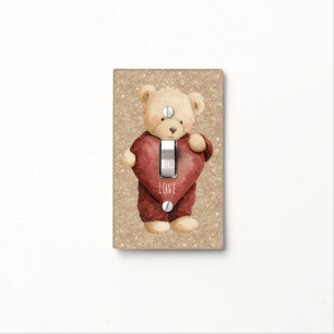 Teddy Bear Red Heart Gold Glitter Light Switch Cover