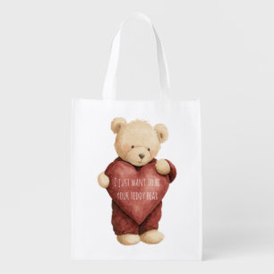 Teddy Bear Red Heart Grocery Bag