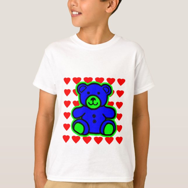 Teddy Bear Red Hearts Green Blue jGibney The MUSEU T-Shirt (Front)