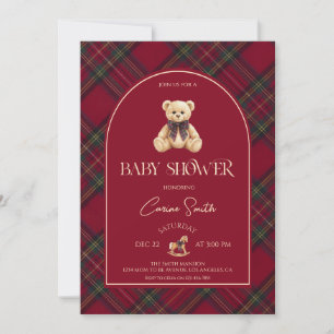 Teddy Bear red Luxury Vintage Baby Shower Invitation