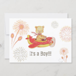 *~* Teddy Bear Red Plane Baby Boy Shower Invitation