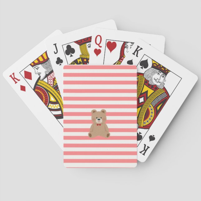 Teddy Bear Red Striped Poker Cards (Back)