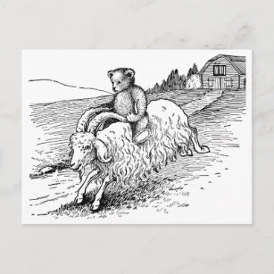 Teddy Bear Riding a Goat Postcard