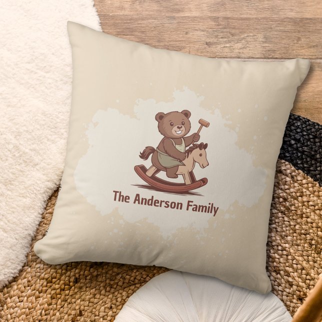 Teddy Bear riding a Rocking Horse Throw Pillow (Teddy Bear riding a Rocking Horse Pillow)