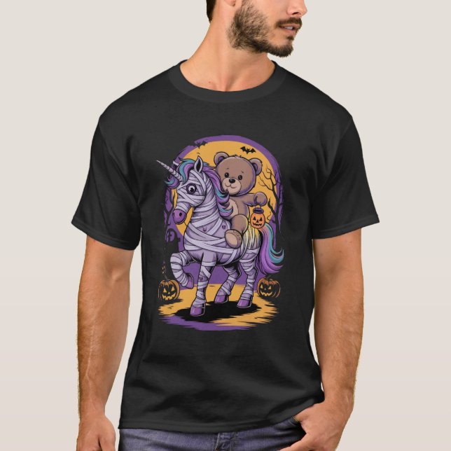 Teddy bear riding a unicorn halloween T-Shirt (Front)