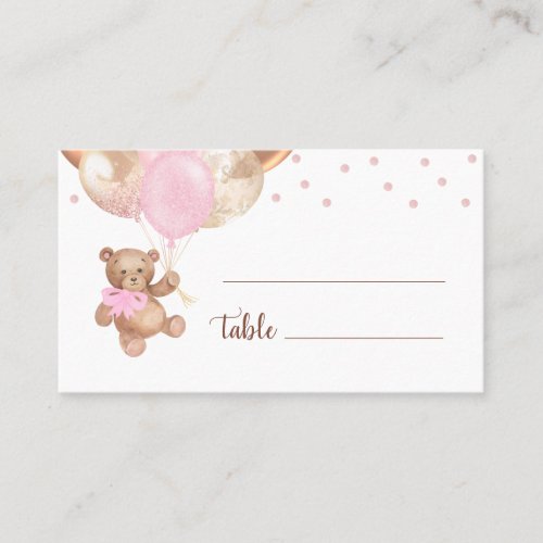 Teddy Bear Rose Gold Balloons Baby Shower  Place Card