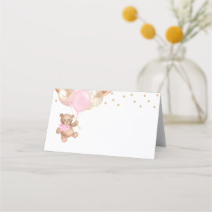 Teddy Bear Rose Gold Balloons Baby Shower Place Card