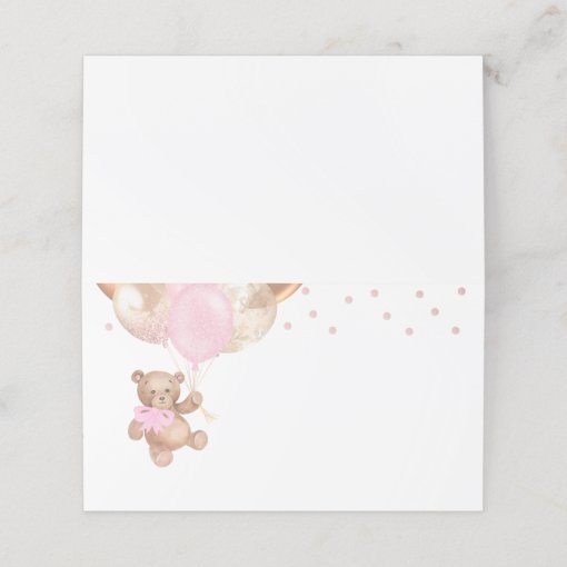 Teddy Bear Rose Gold Balloons Baby Shower Place Card | Zazzle