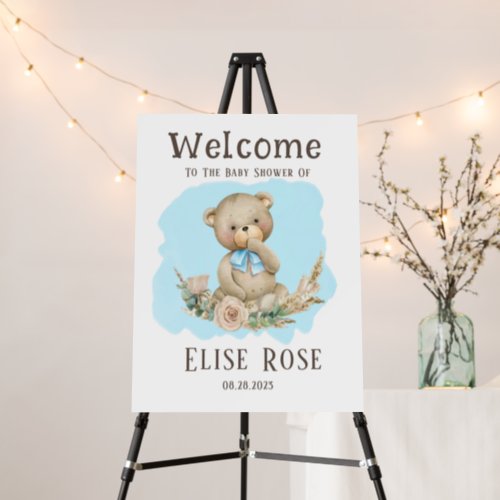 Teddy Bear  Rose Wreath Baby Shower Welcome Sign