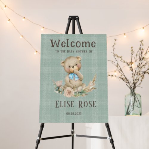 Teddy Bear  Rose Wreath Baby Shower Welcome Sign