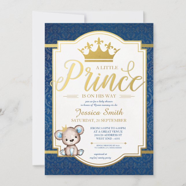 Teddy Bear Royal Prince Baby Shower Invitation (Front)