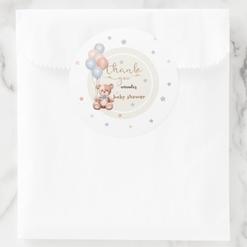 Teddy Bear Rustic Baby Shower Thank You Classic Round Sticker