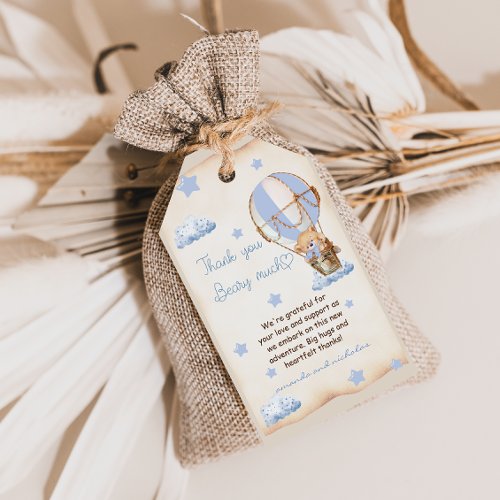Teddy Bear Rustic Blue Baby Shower Thank You Gift Tags