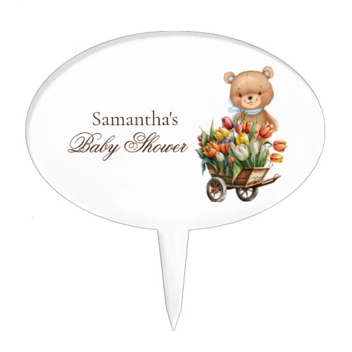 Teddy Bear Rustic Floral Baby Shower boy  Cake Topper