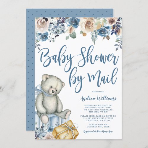 Teddy Bear Rustic Floral Boy Baby Shower by Mail Invitation