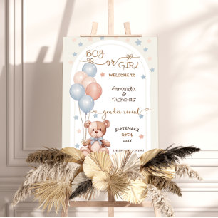 Teddy Bear Rustic Gender Reveal Welcome Sign