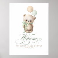 Teddy Bear Sage Baby Shower Welcome Sign