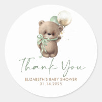 Teddy Bear Sage Brown Gold Baby Shower Thank You Classic Round Sticker