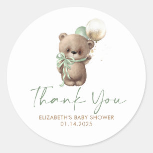 Teddy Bear Sage Brown Gold Baby Shower Thank You Classic Round Sticker