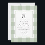 Teddy Bear Sage Gingham 1st Birthday Invitation<br><div class="desc">Celebrate your son's first birthday with this classic gingham boy baby shower invitation. The design features a timeless gingham design and a hand-drawn teddy bear. The script "first birthday" heading is an image that cannot be edited. The heading image can be resized to fit any invitation size. All of the...</div>