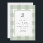 Teddy Bear Sage Gingham 1st Birthday Invitation<br><div class="desc">Celebrate your son's first birthday with this classic gingham boy baby shower invitation. The design features a timeless gingham design and a hand-drawn teddy bear. The script "first birthday" heading is an image that cannot be edited. The heading image can be resized to fit any invitation size. All of the...</div>