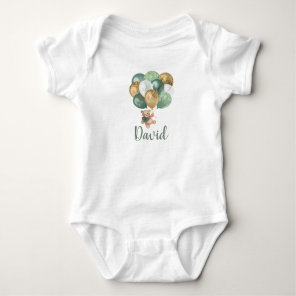 Teddy Bear Sage Green and Gold Balloons Baby Bodysuit