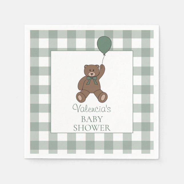 Teddy Bear Sage Green Baby Shower Napkins (Front)