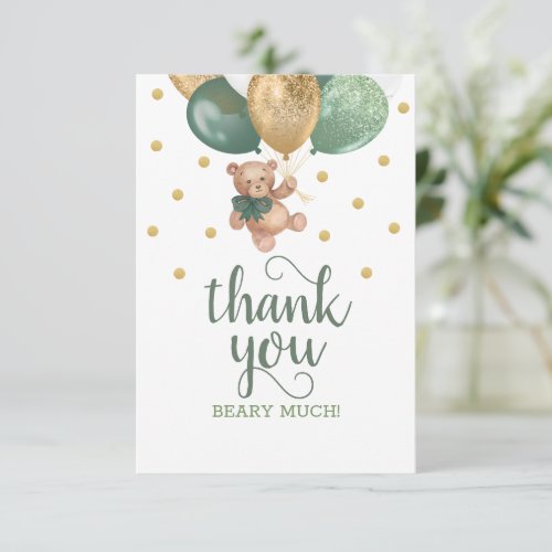 Teddy Bear Sage Green Baby Shower Thank You Card