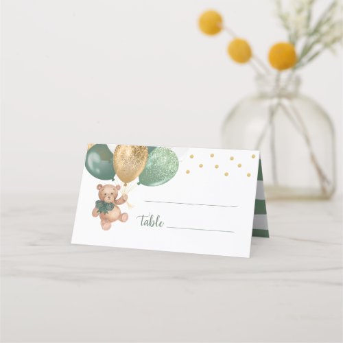 Teddy Bear Sage Green Balloons Baby Shower  Place Card